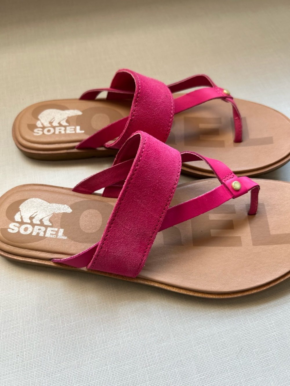 Sorel Women's Pink Suede and leather Slide Sandals Size 8